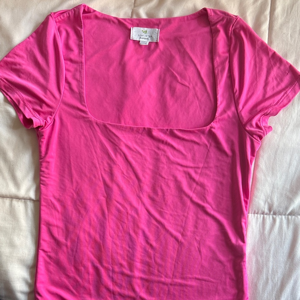 Square-Neck Bright Pink Short Sleeve Tee